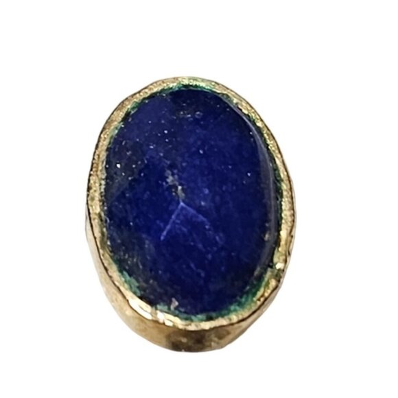 Elegant Blue Gem Gold Tone Oval Stud Earrings Retro Minimalist Fashion Jewelry - Picture 3 of 5